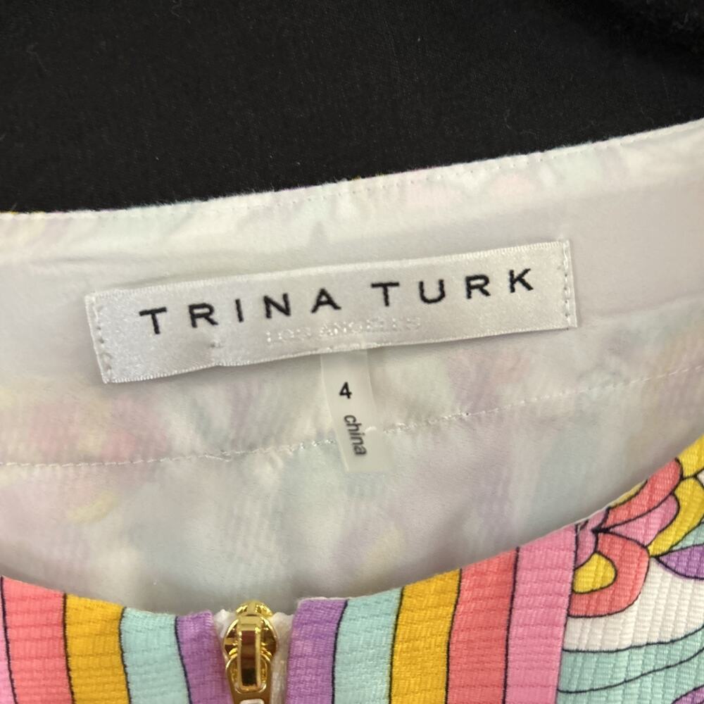 Trina Turk Pastel Floral Print shift Dress Size 4 Vintage Inspired Zip Front - Picture 2 of 8